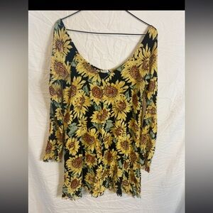 Floral Some days loving sunflower Yellow black Boho Flowy Shirt Xs -s